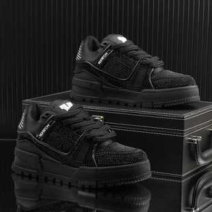 水钻男鞋秋季鞋子2024新款百搭板鞋增高厚底潮流运动休闲鞋男透气