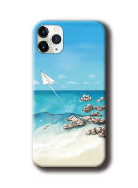 趣味清新沙滩纸飞机适用于苹果13荣60P50荣耀60三星S21手机壳