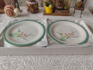 国现日本御用(香兰社)兰花甜品碟彩色陶瓷餐具盘子