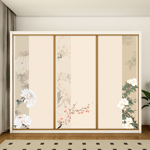 新中式卧室衣柜门遮丑贴翻新家具贴纸书房柜子推拉门改造自粘贴画