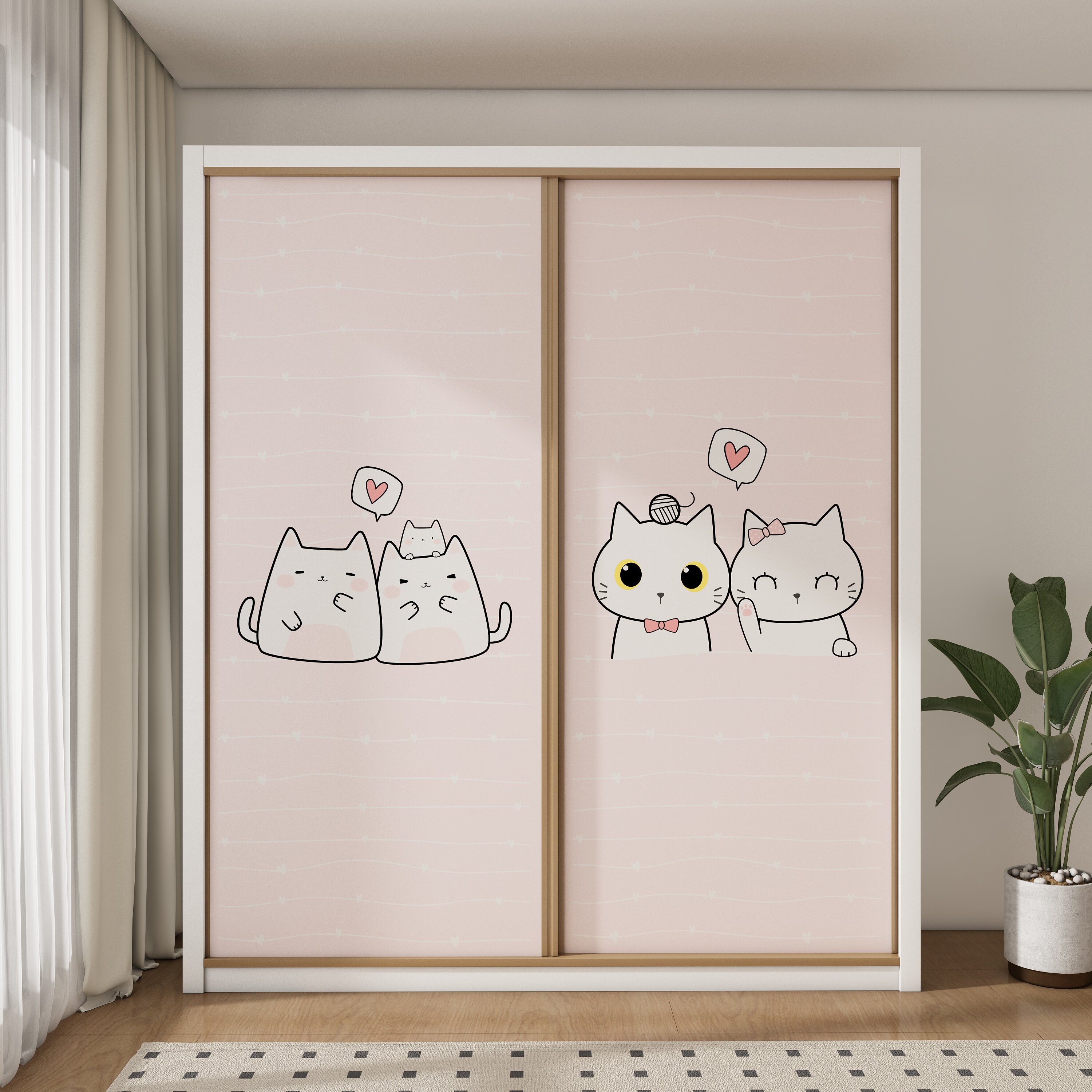 卡通可爱猫咪儿童房衣柜门贴