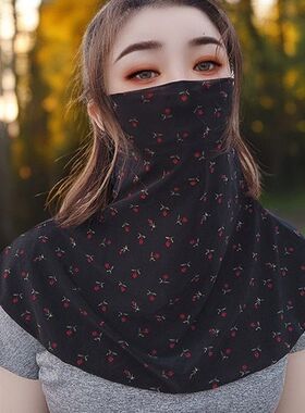 复古印花夏季女士冰丝防晒面纱骑车出行全脸护颈透气轻薄防紫外线