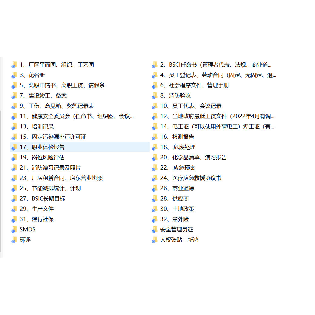 BSCI人权验厂全套资料手册程序文件表格记录