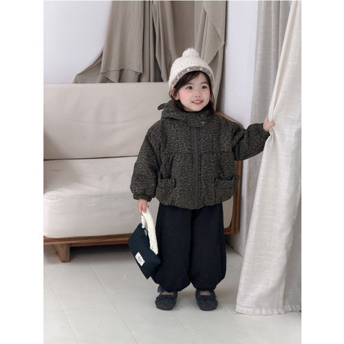 儿童棉服男童女童潮酷豹纹深秋冬季夹棉保暖外套男女宝宝洋气棉衣