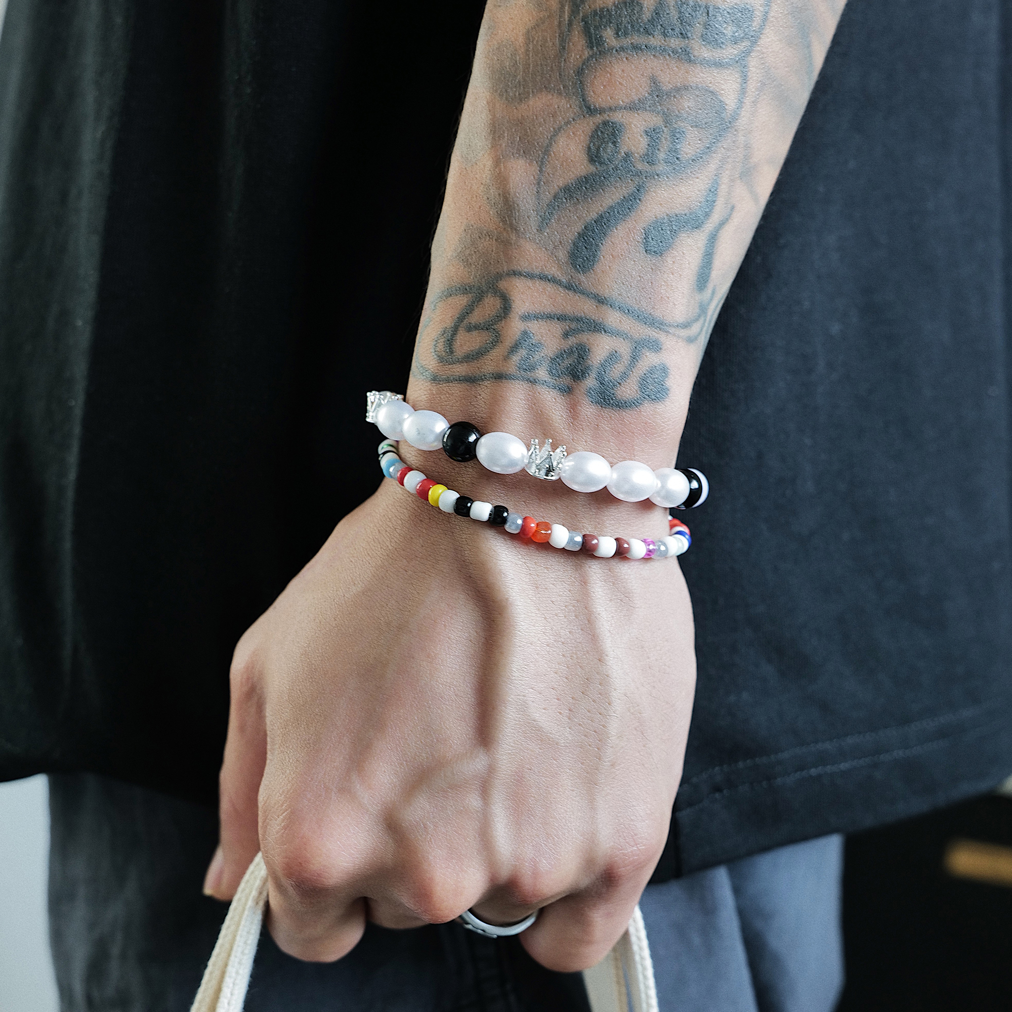 SAZ黑白皇冠拼接巴洛克珍珠手链