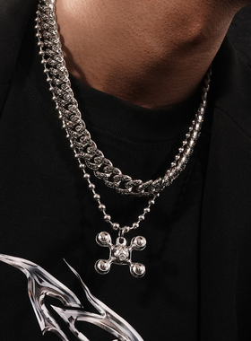 SAZ 嘻哈街头小众镶钻古巴链男项链叠戴触手四角球圆珠毛衣链新款