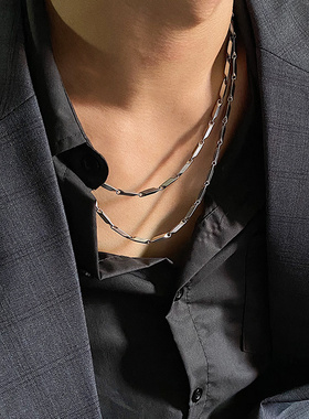 SAZ 美式复古篮球项链菱形潮流嘻哈简约素链钛钢ins风百搭配饰男