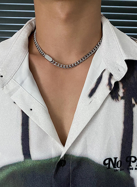saz中性无性别古巴链女港风轻奢小众ins钛钢嘻哈项链男锁骨链
