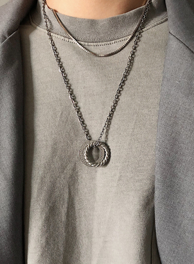 SAZ  日系街头潮人挂件简约复古螺纹圆环吊坠潮流项链港风毛衣链