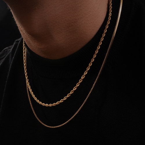 不掉色18K麻花蛇骨素链项链男女