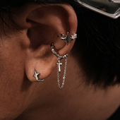 SAZ 四芒星星芒锆石十字流苏耳骨夹叠戴高级感男女无耳洞耳夹耳饰