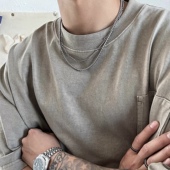 SAZ 原创设计双层叠戴钛钢项链细男士 高级感日系复古百搭竹节链潮