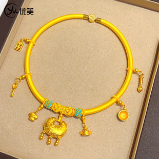 宝宝周岁仿金平安锁百福长命富贵锁成品项圈生日满月送礼金饰道具