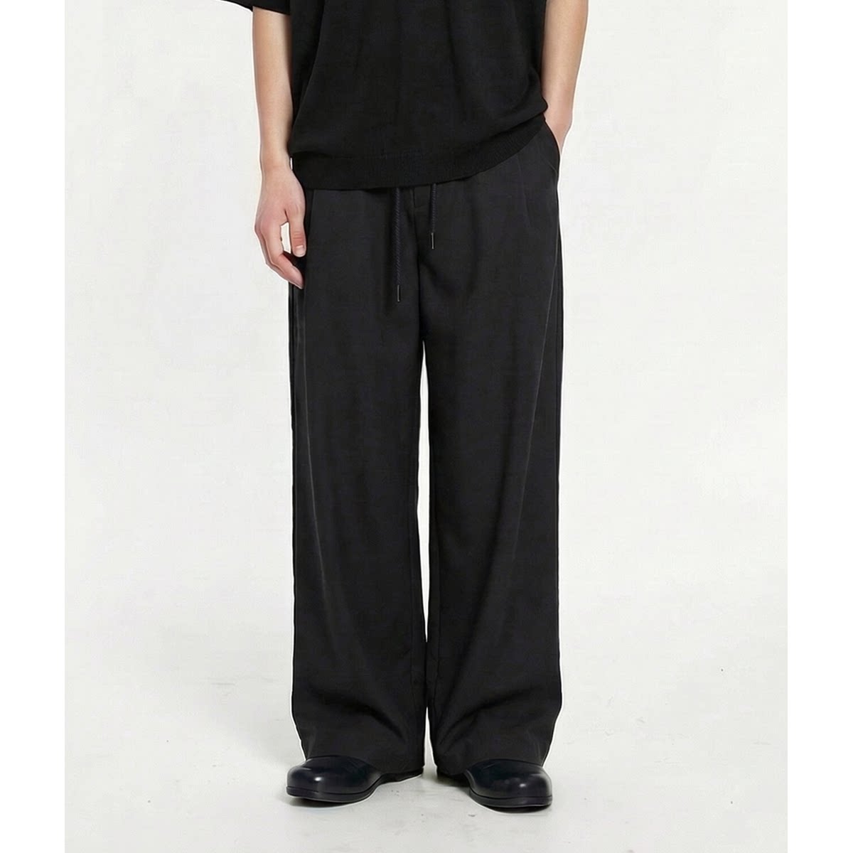 裤子男款2026春夏秋砂洗纯棉阔腿弯刀茧型海螺中腰休闲长裤子大码