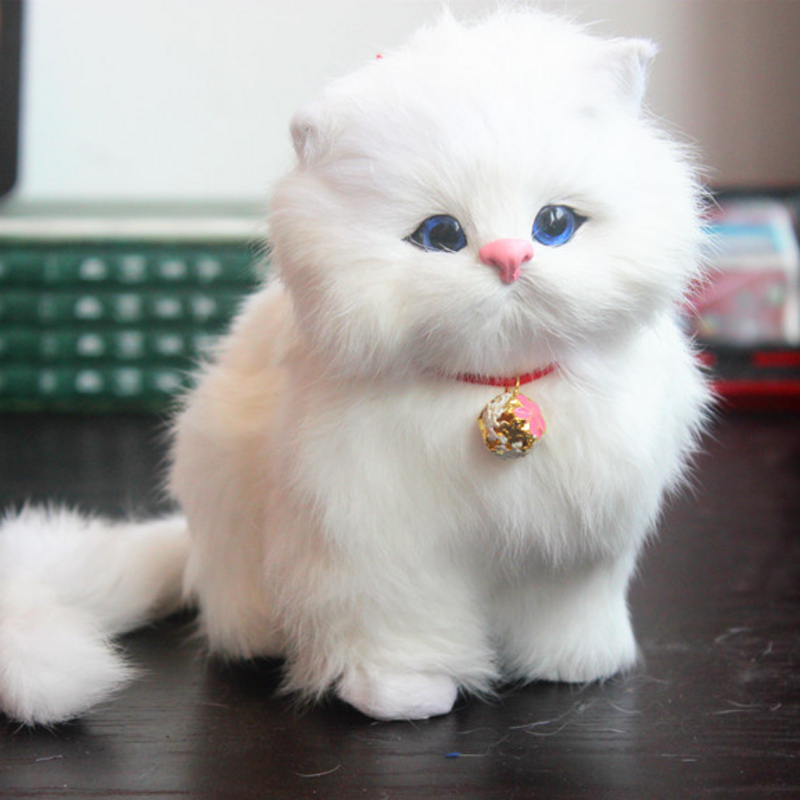 猫咪仿真会叫的猫咪猫毛绒玩具兔毛模型生日公仔摆件假猫玩偶三