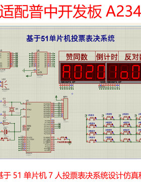A234普中开发板基于51单片机的7人多数投票表决器设计Proteus仿真