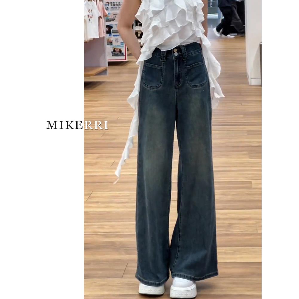 复古直筒牛仔裤女高腰夏季新款大码胖mm梨形身材宽松显瘦阔腿裤子