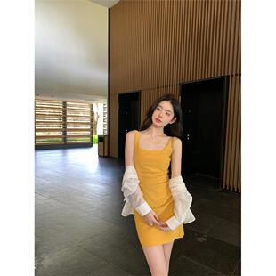 性感包臀裙女春夏季 裙子 stevens肯豆方领褶皱收腰吊带洋装 alex