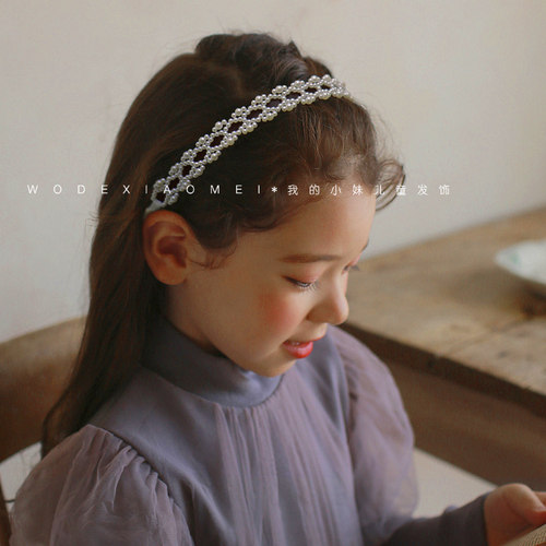 手工串珠儿童复古编发飘带超仙公主头箍可调节丝带小女童珍珠发带