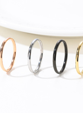 小众极简光面钛钢素圈尾戒