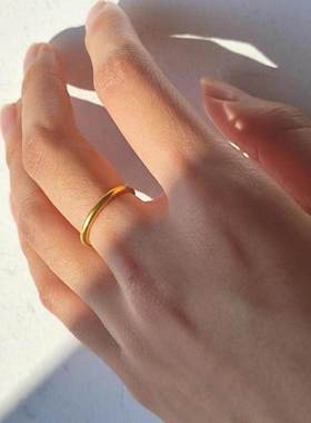轻奢古法沙金素圈戒指金色素圈戒指情侣对戒手饰品戒指女小众设计