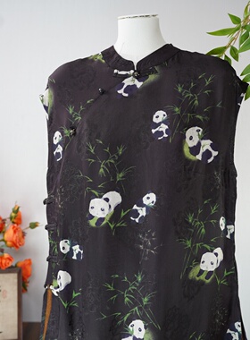 彩云裳—35姆米国风奥黛熊猫立领飞袖上衣女58046