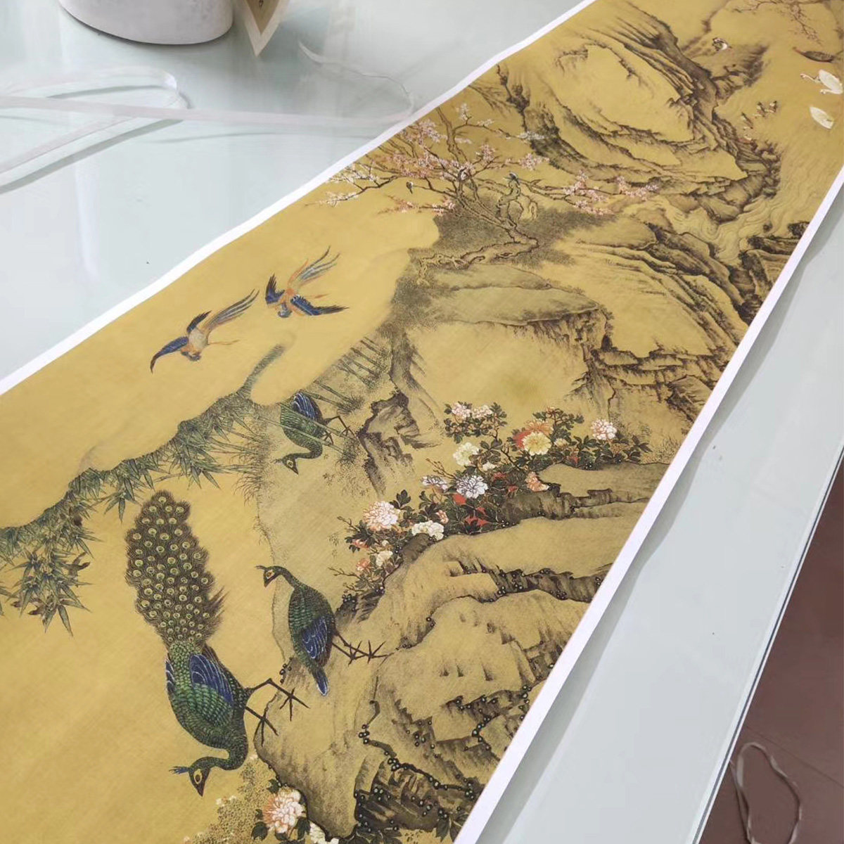 沈铨《百鸟朝凤图》仿古书画花鸟国画1:1真迹微喷复制品手卷临摹