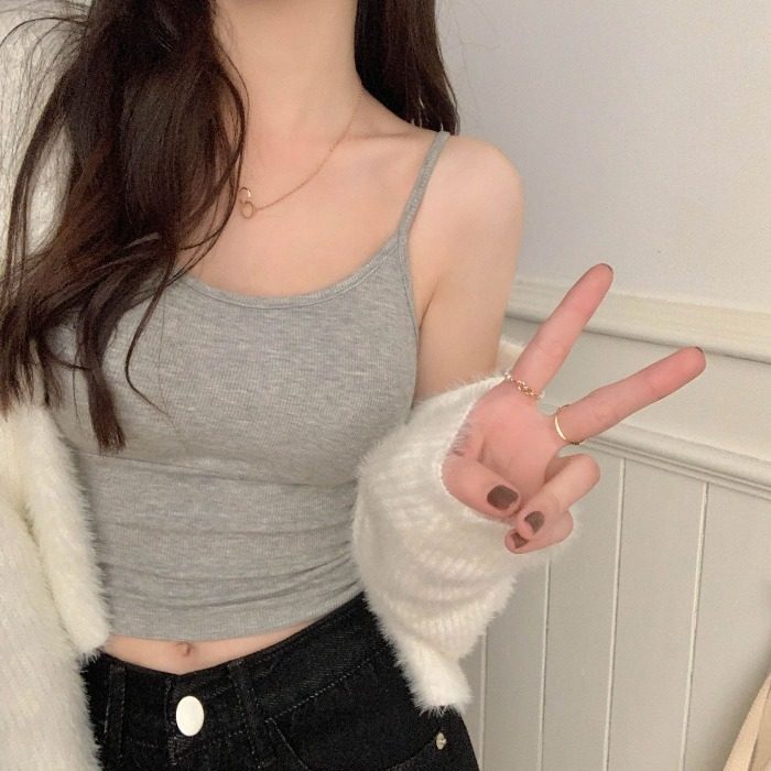 美背网红爆款带胸垫百搭显瘦吊带背心女2023新款夏季无袖外穿上衣