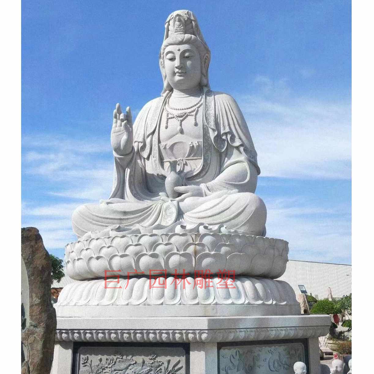 定制汉白玉石雕坐观音菩萨雕像 人物雕塑大理石定制