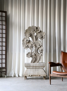 中式复古青石石雕祥云造型迎风石古朴艺术装饰庭院空间陈设摆件