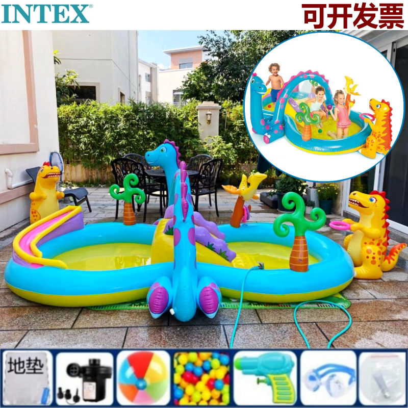 intex动物城堡池喷水滑梯大泳池