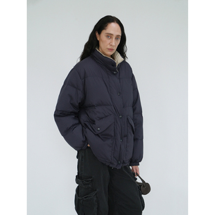 「冬」撞色正反两面穿立领宽松廓形鹅绒口袋羽绒服 2025 Bow