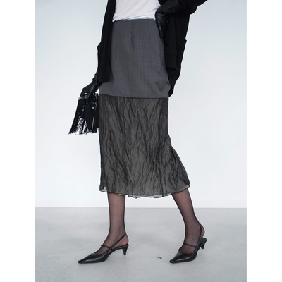 ABow2025羊毛拼接金属丝真丝半裙
