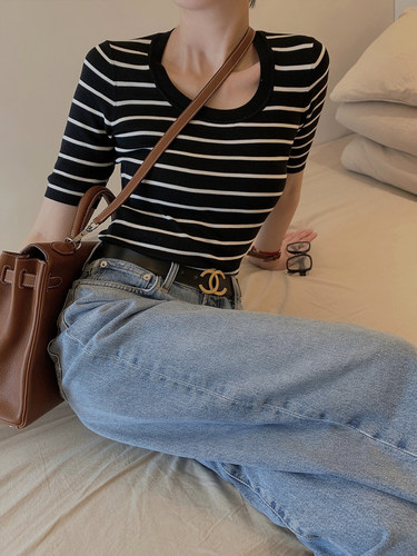 经典百搭稀有真丝大u领毛衫t恤