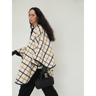 「冬」进口定制羊毛羊绒 2025 格纹双面正反两穿披肩斗篷 Bow