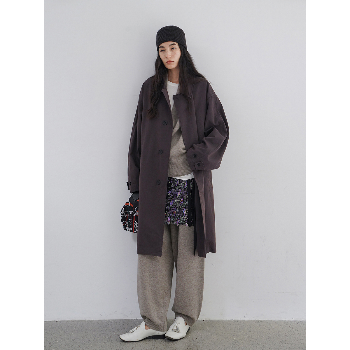 ABow2025插肩袖隐藏式纽扣风衣