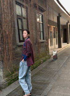 外套女 琉璃宝石色复古圆肩tweed车缝织带西装 马甲 春季 ABow2023