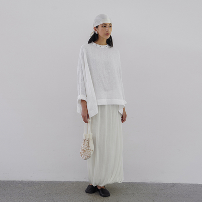 ABow2025一片式领口绣花亚麻上衣