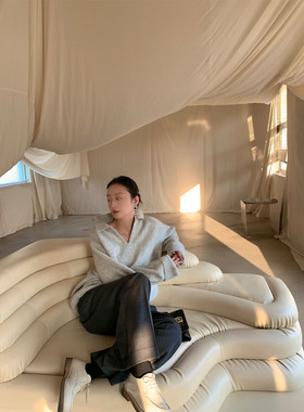 abow深V锁骨廓形套头大毛衣