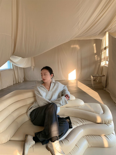 abow深V锁骨廓形套头大毛衣