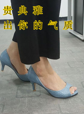 蛇纹舒适休闲气质高跟鱼嘴凉鞋