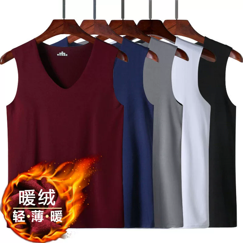 Áo vest nam liền mạch ấm áp cộng với áo nhung bó sát bên dưới áo thun nam không tay sốt đồ lót vest mùa thu đông - Áo thể thao