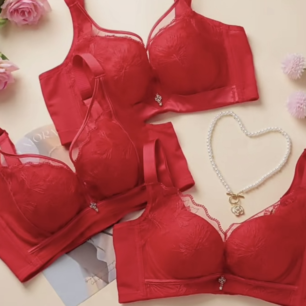 纤妍25年新款红色内衣BW0841/0842/0843小胸集中大胸全包抹胸内衣