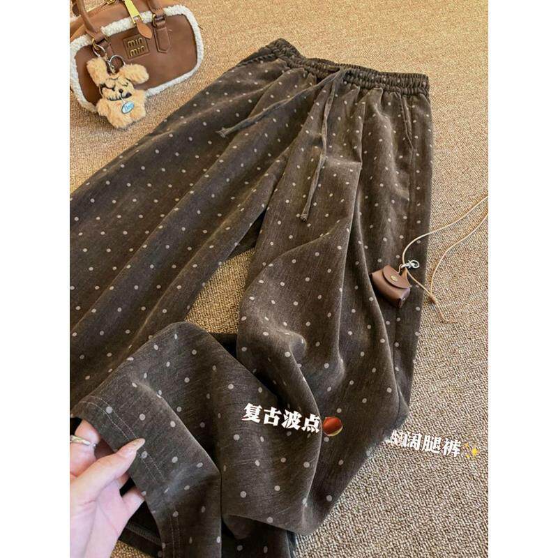 大码韩系波点阔腿裤300斤秋季新款高腰慵懒风胖mm显瘦百搭休闲裤2