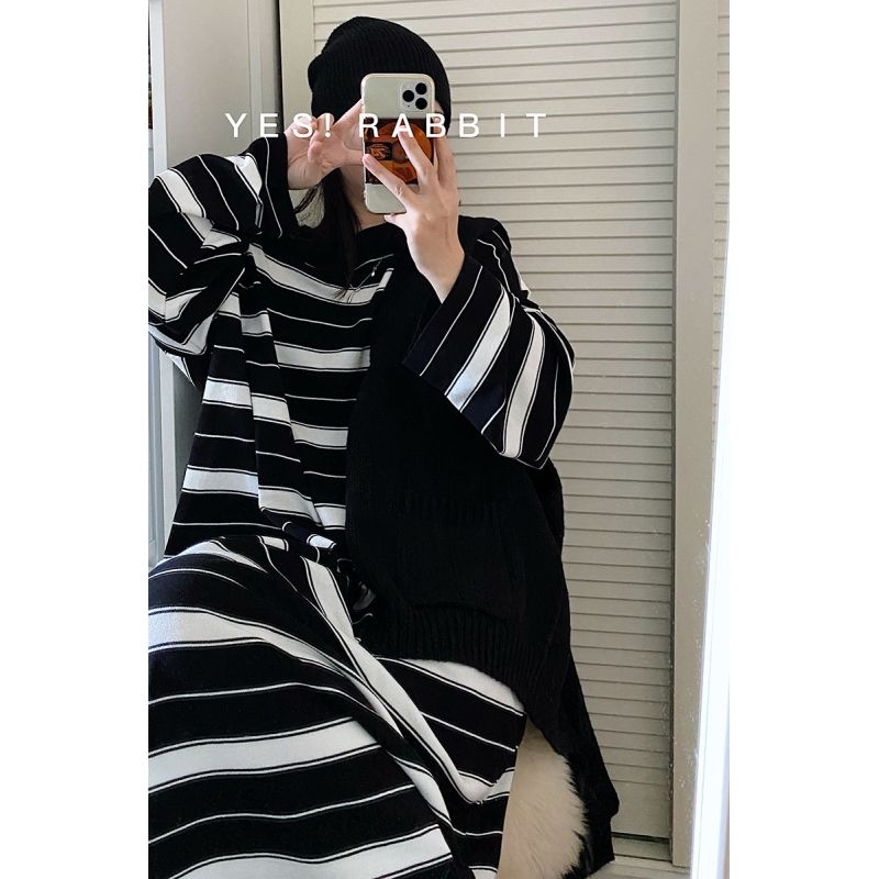 加大码300斤条纹撞色宽松中长款裙子秋季胖MM韩版休闲套头连衣裙
