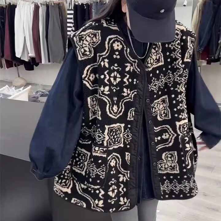 特大码300斤复古民族风马甲外套女秋冬新款时尚气质无袖坎肩外搭