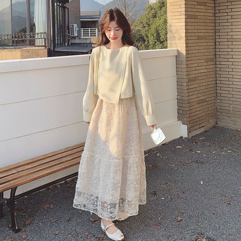 特大码300斤法式绝美吊带裙套装胖mm春秋气质名媛遮肉长裙两件套