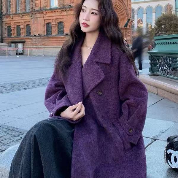 韩系大码300斤气质御姐过膝长款呢子大衣秋冬款时尚洋气毛呢外套