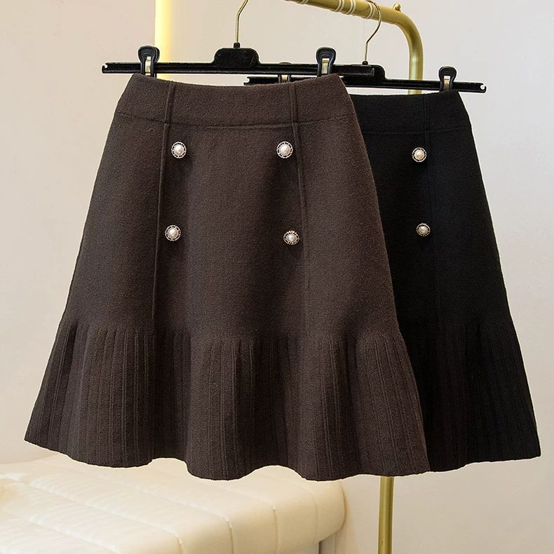特大码300斤时尚高腰半身裙女胖MM秋冬遮肉显瘦百搭针织A字短裙潮