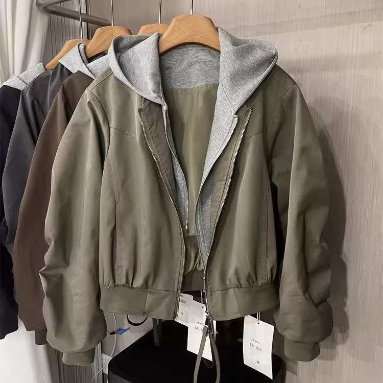 胖MM大码300斤时尚连帽卫衣假两件短外套宽松百搭拼接夹克上衣潮